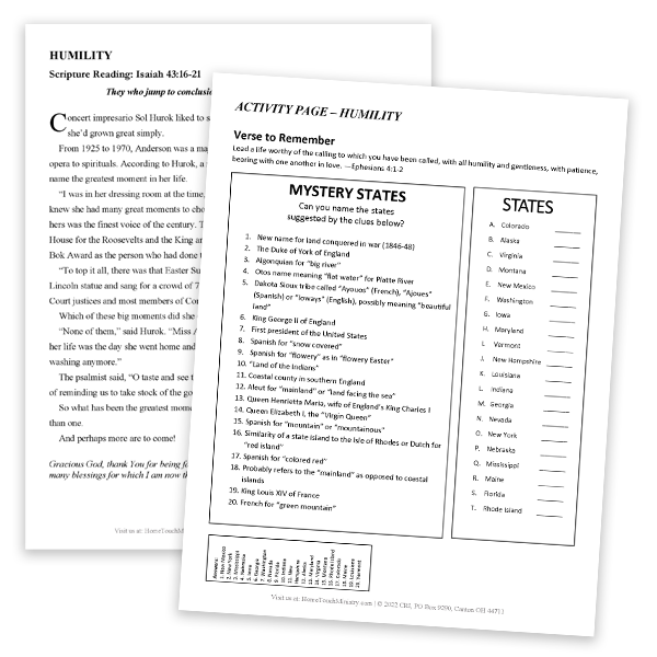 HomeTouch Adult Devotionals and Activity Page Set 6