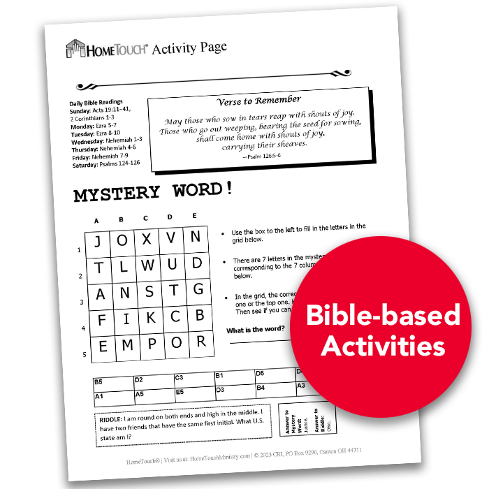 Hometouch Activity Page example  for Sick and Shut-in ministry